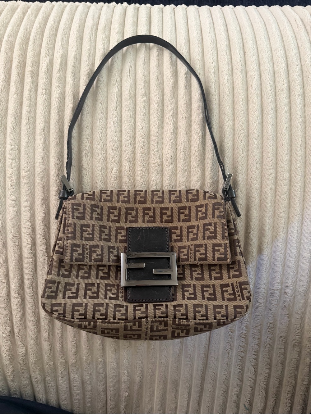 Fendi Brown Monogram Zucca Shoulder Baguette